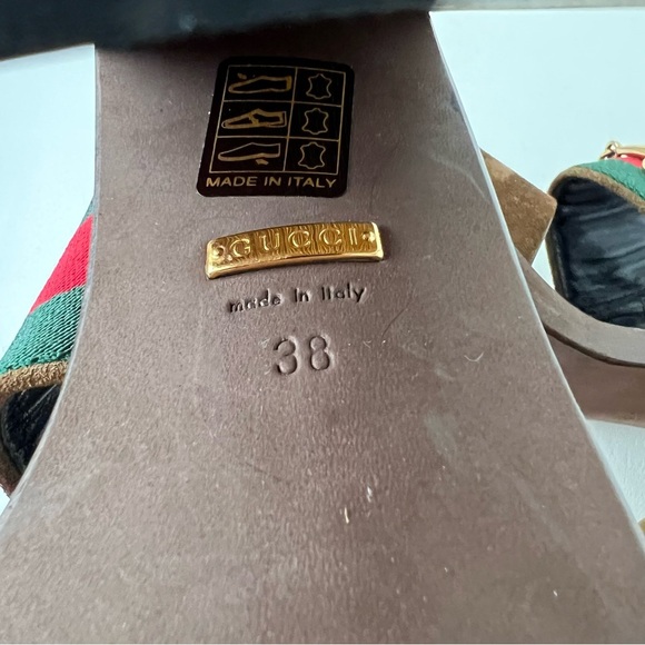 GUCCI || Querelle Horsebit Web stripe Suede Chunky Gold High Heel Sandal EU 38 - Picture 14 of 15